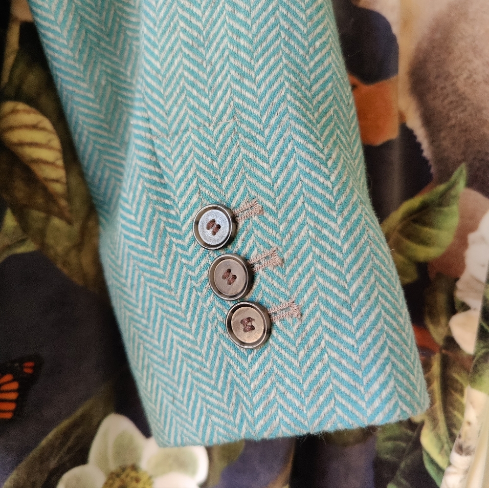 Loft turquoise tweed wool blazer w grey lining - Picture 5 of 7